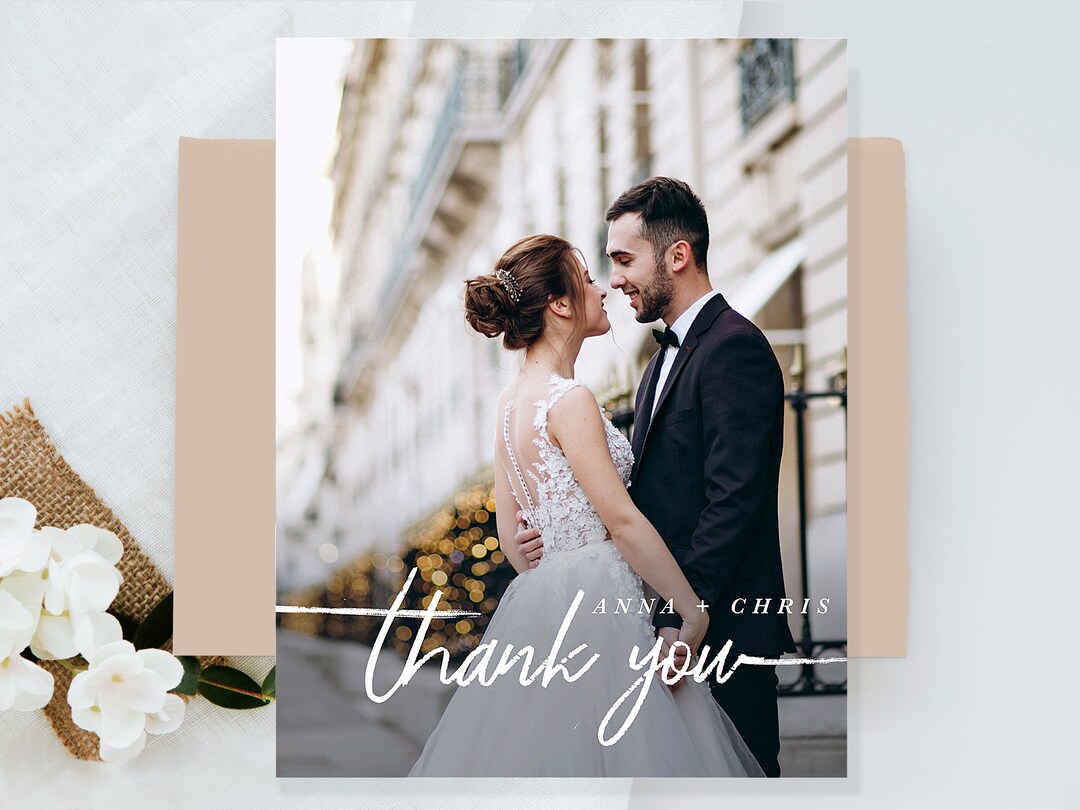 Double Sided Wedding Thank You Card With Photo, Personalised Wedding ...