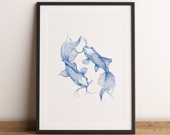 FISH Chinese Style | Minimalistic Painting | Wall Art | Printable Digital Download | Home Decor