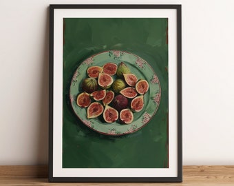 FIG PLATE PAINTING | Retro Oil Painting | Wall Art | Printable Digital Download | Home Decor