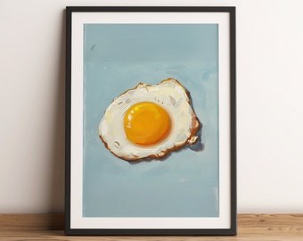 PINTURA DE HUEVO FRITO / Pintura al óleo / Arte mural / Descarga digital imprimible / Decoración del hogar