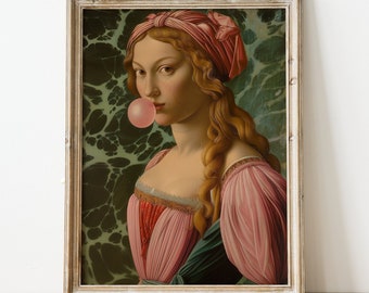 BUBBLE GUM PRINCESS | Neo Renaissance Ölgemälde | Porträt | Vintage Wand Kunst | Druckbare digitale Datei