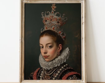 JEUNE REINE | Peinture à l'huile néo-renaissance | Portraits | Art mural vintage | Téléchargement numérique imprimable
