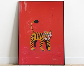 RED TIGER | Vintage Oil Painting | Wall Art | Printable Digital Download | Home Decor