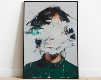 ABSTRACT WOMAN Portrait Painting, Contemporary Oil Painting, Printable Wall Art, Digital Download, Maximalist Decor, Modern Art