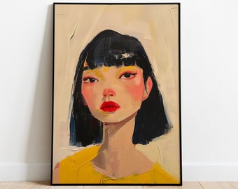 RITRATTO DI DONNA Ritratto dipinto, pittura a olio contemporanea, arte murale stampabile, download digitale, arredamento massimalista, arte moderna