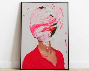 ABSTRACT WOMAN Portrait Painting, Contemporary Oil Painting, Printable Wall Art, Digital Download, Maximalist Decor, Modern Art