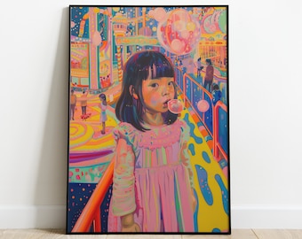 GIRL IN PLAYGROUND | Modern Oil Painting | Wall Art | Printable Digital Download | Home Decor | Yayoi Kusama