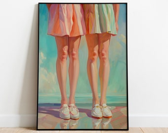Pintura SISTER LEGS, Pintura al óleo contemporánea, Arte de pared imprimible, Descarga digital, Decoración maximalista, Arte retro