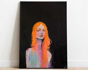 REDHEAD WOMAN Portrait Painting, Contemporary Oil Painting, Printable Wall Art, Digital Download, Maximalist Decor, Modern Art
