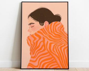DONNA IN PESCA Ritratto dipinto, pittura a olio contemporanea, arte murale stampabile, download digitale, arredamento massimalista, arte moderna