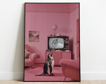 ペンギンテレビ | ダウンロード用デジタルプリント | ウォールアート | ホームデコレーション | ベッドルームデコレーション