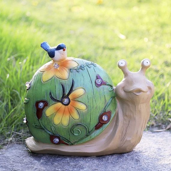 Cutest Snail Garden Statue Sculpture With Solar LED Lights Etsy