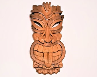 Tropical Vibes: Tiki Mask Wall Hanging - Perfect Tiki Decor for Your Hawaiian Bar & Outdoor Patio Wood Carved Wall Art Totem Mask