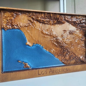 Carte de Los Angeles, carte en bois de l'Amérique, cartes 3D des États-Unis, reliefs topographiques de Los Angeles
