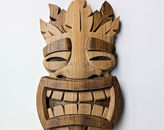 Laughing Wooden Tiki Mask African Wood Mask Tropical Tree Fun Friend Gift Tiki Bar Decor Wood Carving Statue Tiki Statue Hawaiian Art