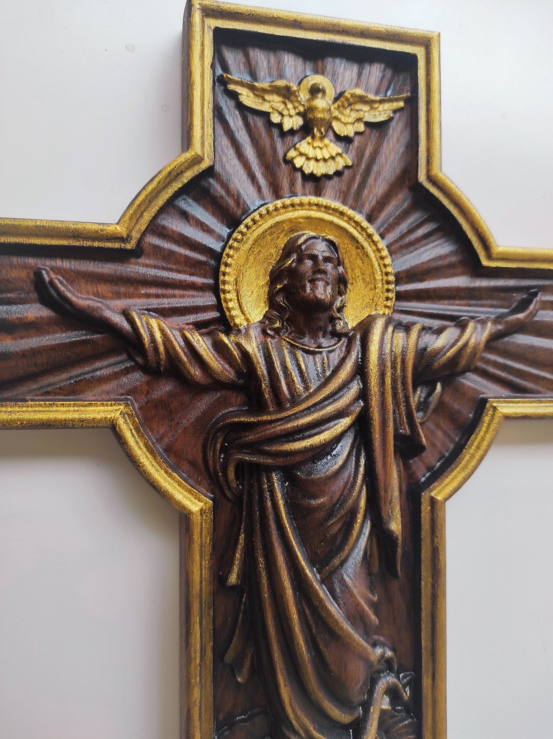 Jesus Art Wood Carving Jesus Sculpture Christian Art Jesus With Cross