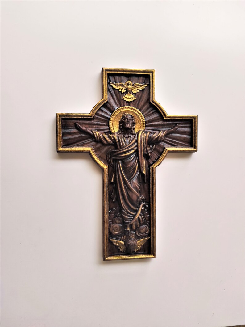 Jesus Art Wood Carving Jesus Sculpture Christian Art Jesus With Cross