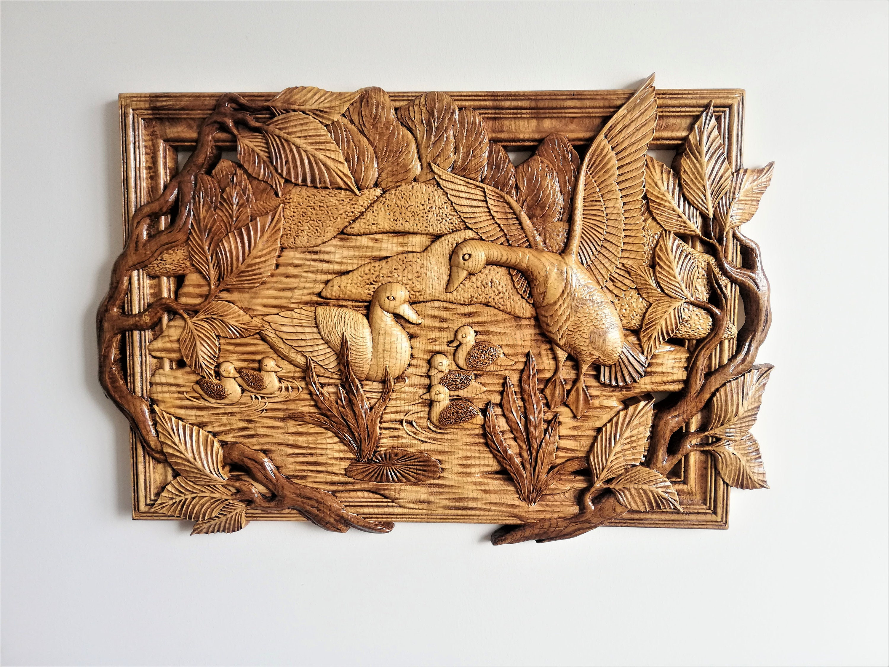 Woodcarving Birds Wall Art Carved Wood Wall Panel Home Decor Etsy