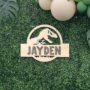 Jurassic Park Dinosaur Name Sign Dino Party Theme Custom Wooden Personalized Nursery Wall Decor Door Hanger T-rex Raptor Dinosaurs Jurassic
