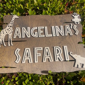 Safari Theme Wild One Sign First Birthday Party Jungle Animals Theme Welcome Baby Shower Backdrop Photo prop Personalized Wood Nursery Decor