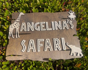 Safari Theme Wild One Sign First Birthday Party Jungle Animals Theme Welcome Baby Shower Backdrop Photo prop Personalized Wood Nursery Decor