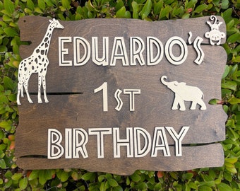 1st First Birthday Safari Theme Wild One Jungle Party Baby Shower Backdrop Photo prop Customize Wood Personalized Sign  Wall Kids Room Decor