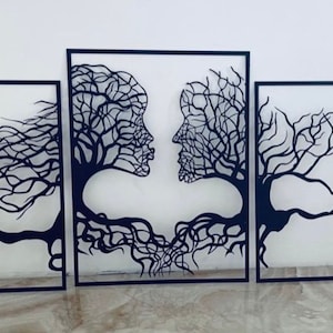 Tree of Life Wall Decor Tree Wall Art Panel Wood Metal Art Gallery Wall Set Wood Wall Decor Triptych “TREE OF LIFE Man and Woman” 3 Panel