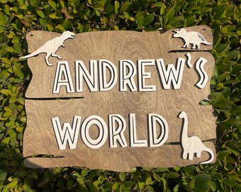 Jurassic World Sign Dinosaur Theme Party Birthday Dinosaur Name Sign Dino Party Theme Custom Wooden Personalized Nursery Wall Decor Door Han