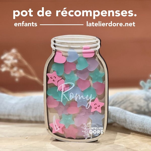 Pot de récompense pour enfants, pot de récompense de salle de classe, récompense encouragement, pot d'étoiles et cœurs, Cadeau personnalisé