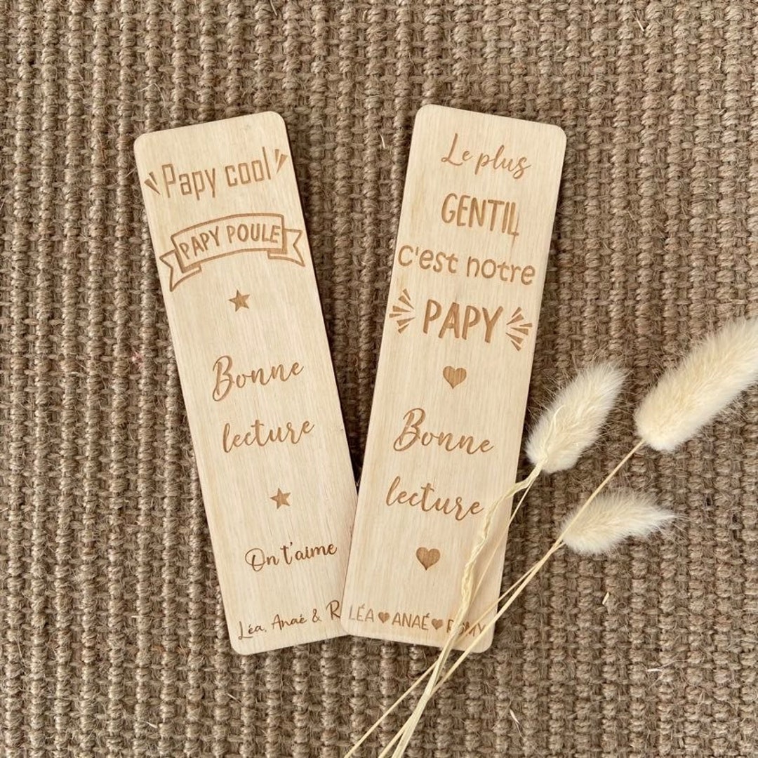 Marque-Page Personnalisé "Super Papi" En Bois | Avec Moustache | Cadeau Original Pour Grand-Père