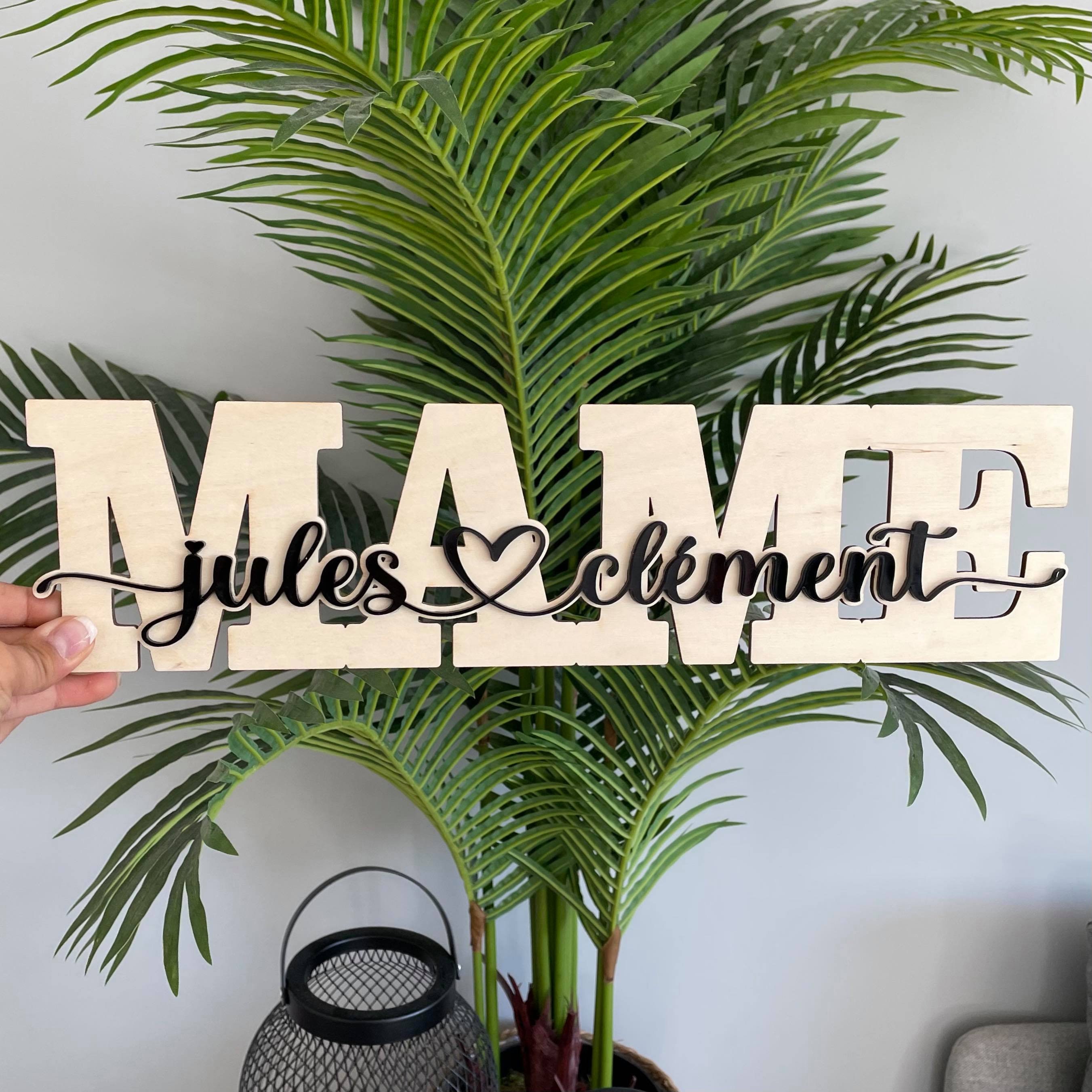 Mot en Bois Personnalisé Mamie/Mamé/Mémé, Gravé Bois, Cadeau Personnalisé, Gravure, Découpe Family, 