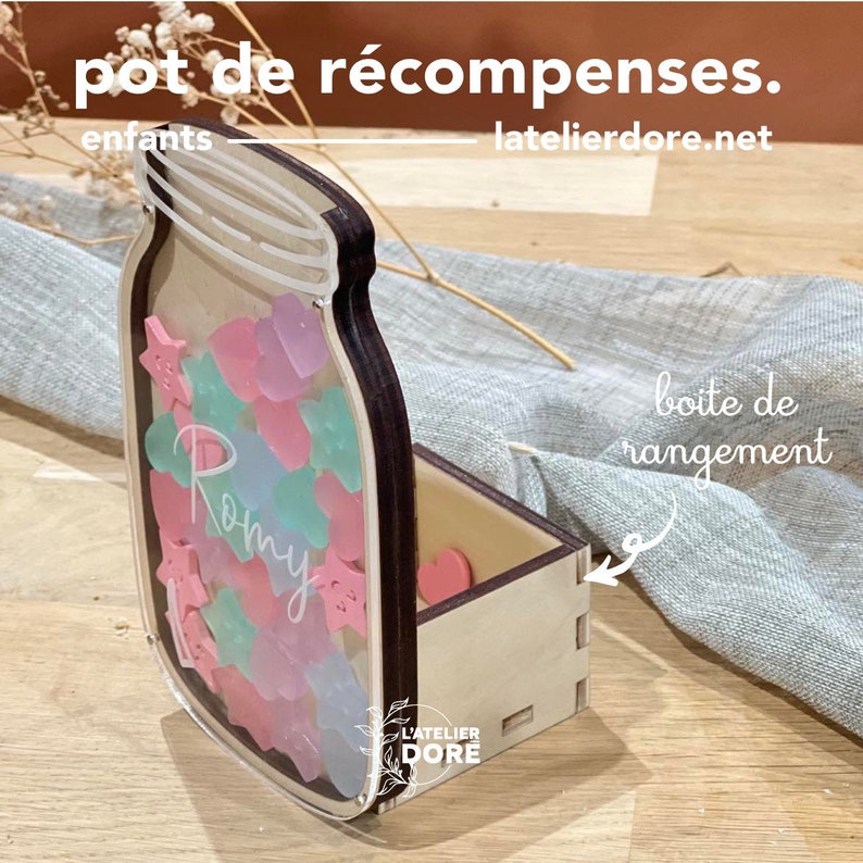 Pot de récompense pour enfants, pot de récompense de salle de classe, récompense encouragement, pot d'étoiles et cœurs, Cadeau personnalisé Bild 4