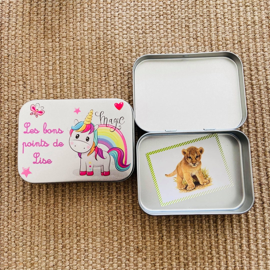 Boîte à Bons Points "Maxime" Métallique Personnalisée - 2,7 X 9,7 X 6,2 Cm - Pour Récompenses, école, Maison