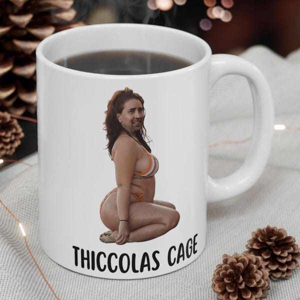 Thiccolas Cage 11 oz. Ceramic Mug | Nicolas Cage | Secret Santa | Gag Gift | Funny Mug | Ugly Mug | White Elephant
