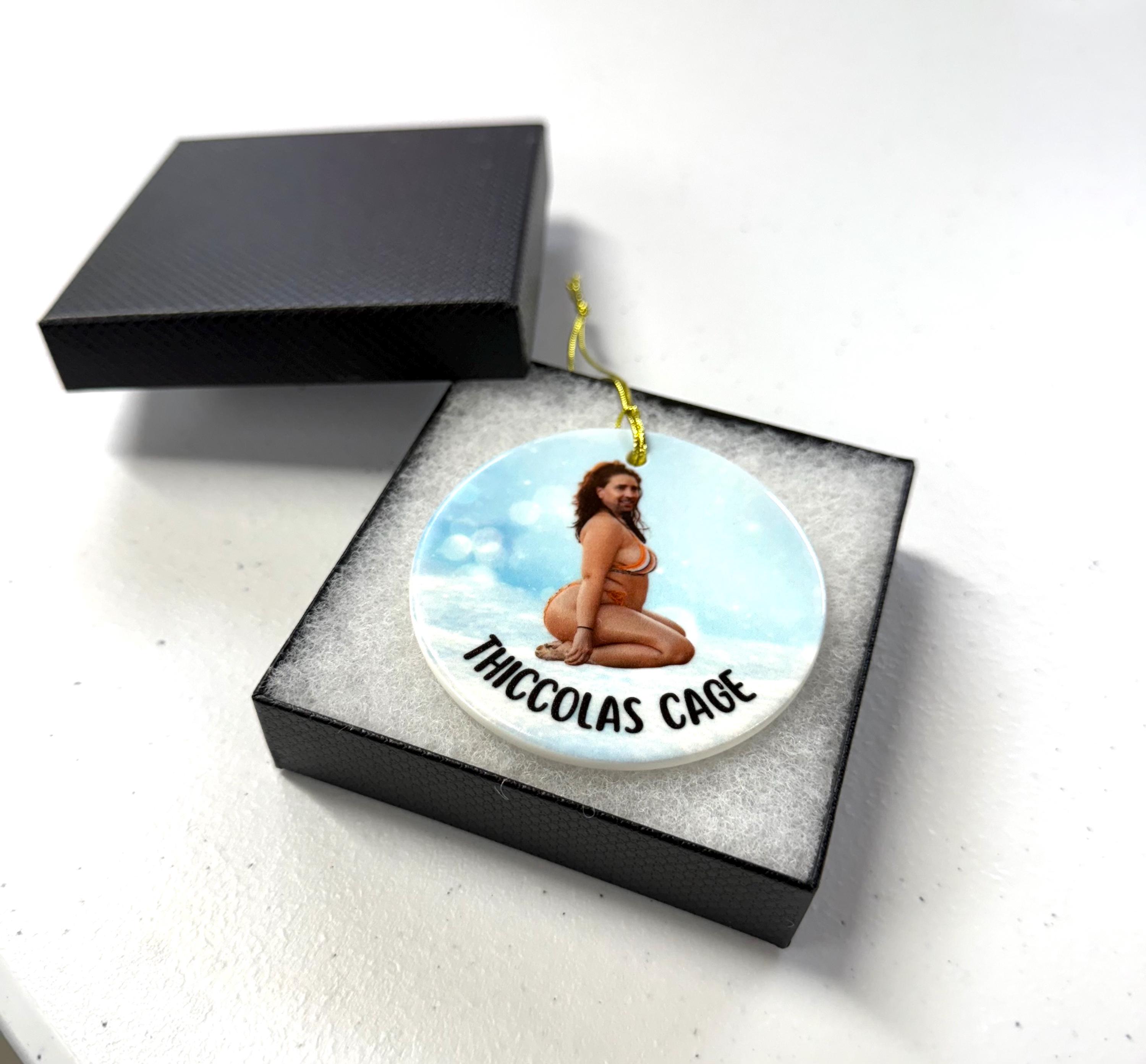 Thiccolas Cage Ceramic Christmas Ornament | Nicolas Cage | Secret Santa | Gag Gift | Funny Ornament | Ugly Ornament | White Elephant