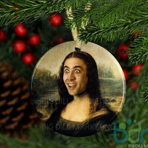 Saint Nicolas Mona Lisa Ceramic Christmas Ornament | Nicolas Cage | Secret Santa | Gag Gift | Funny Ornament | Ugly Ornament