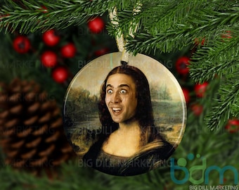 Saint Nicolas Mona Lisa Ceramic Christmas Ornament | Nicolas Cage | Secret Santa | Gag Gift | Funny Ornament | Ugly Ornament