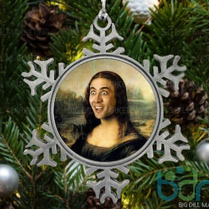 Saint Nicolas Mona Lisa Snowflake Christmas Ornament | Nicolas Cage | Secret Santa | Gag Gift | Funny Ornament | Ugly Ornament