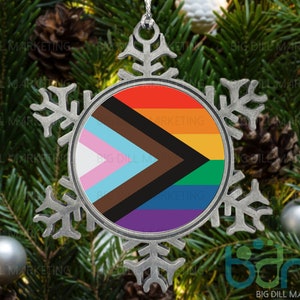 LGBTQ Pride Flag Snowflake Christmas Ornament | Nicolas Cage | Gay | Bisexual | Ugly Ornament