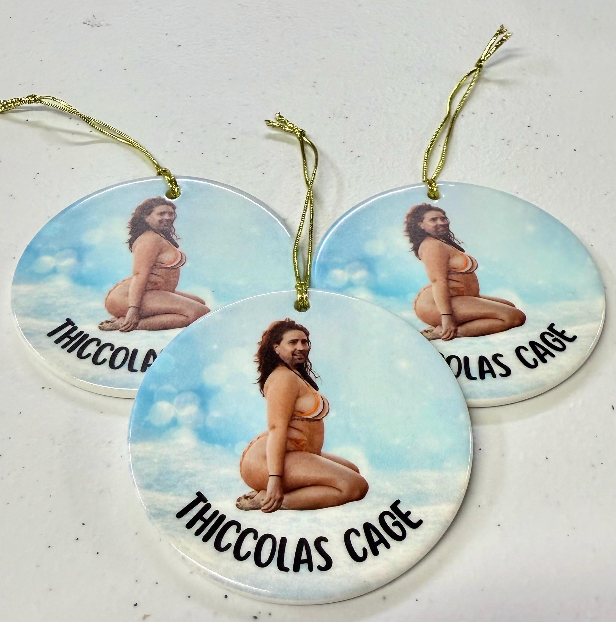 Thiccolas Cage Ceramic Christmas Ornament | Nicolas Cage | Secret Santa | Gag Gift | Funny Ornament | Ugly Ornament | White Elephant