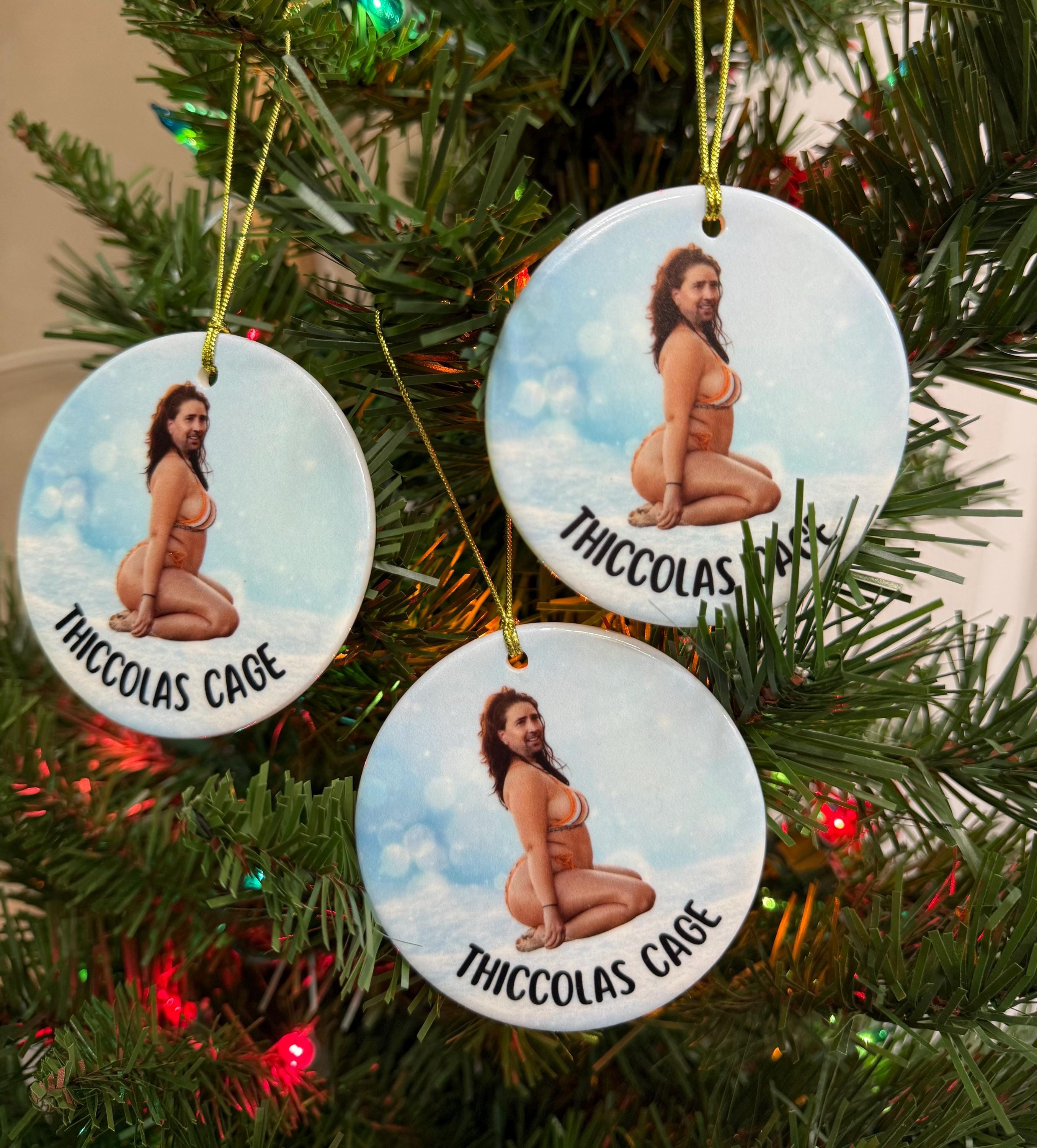 Thiccolas Cage Ceramic Christmas Ornament | Nicolas Cage | Secret Santa | Gag Gift | Funny Ornament | Ugly Ornament | White Elephant