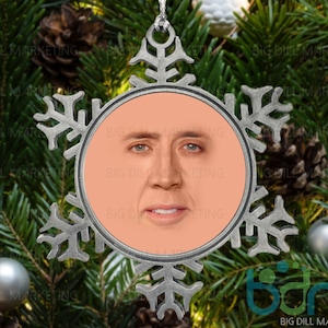 Saint Nicolas Snowflake Christmas Ornament | Nicolas Cage | Secret Santa | Gag Gift | Funny Ornament | Ugly Ornament