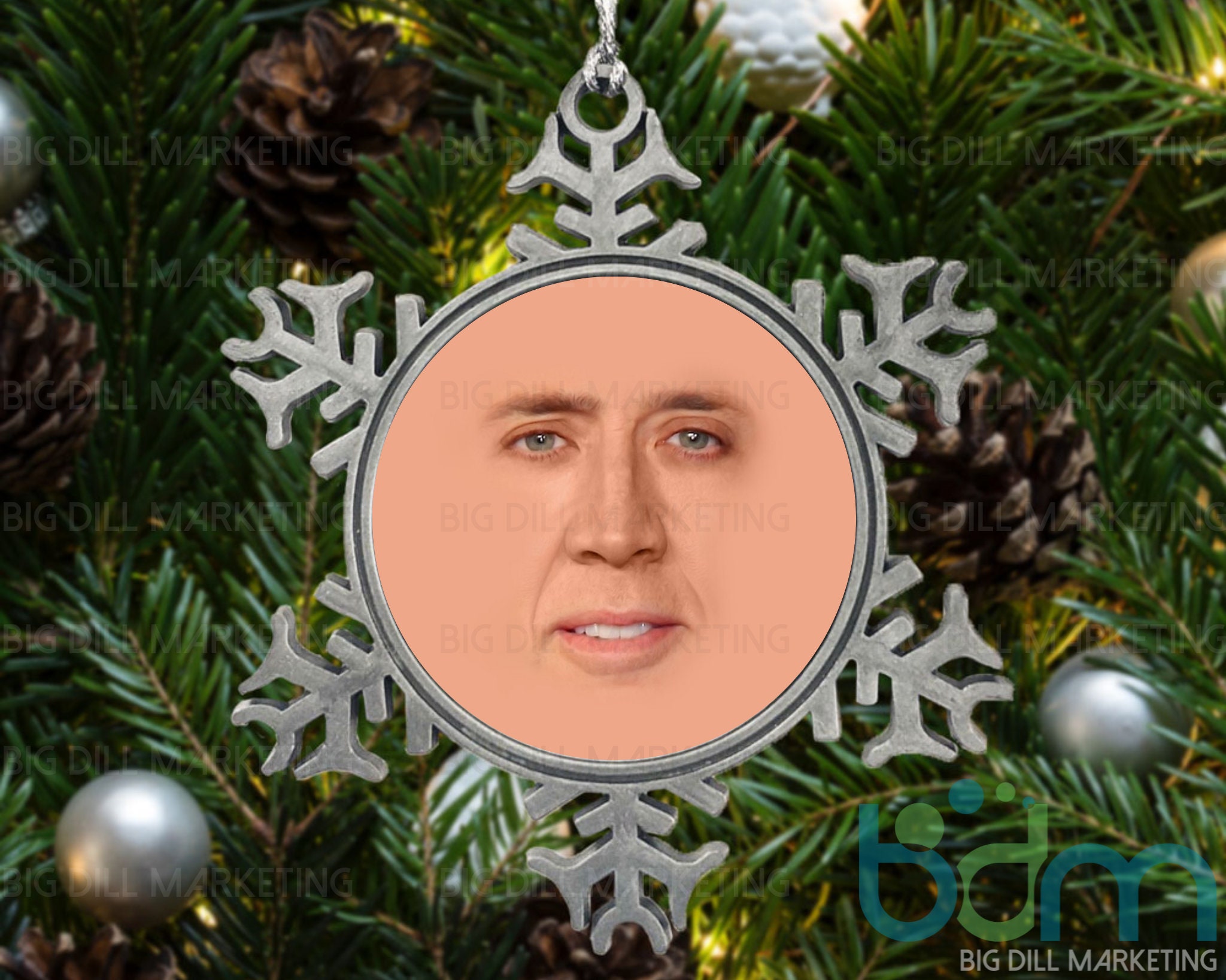 Adorno navideño de copo de nieve de San Nicolás Nicolas Cage