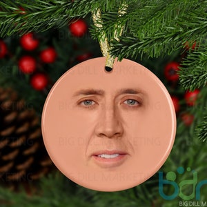 Saint Nicolas Ceramic Christmas Ornament | Nicolas Cage | Secret Santa | Gag Gift | Funny Ornament | Ugly Ornament