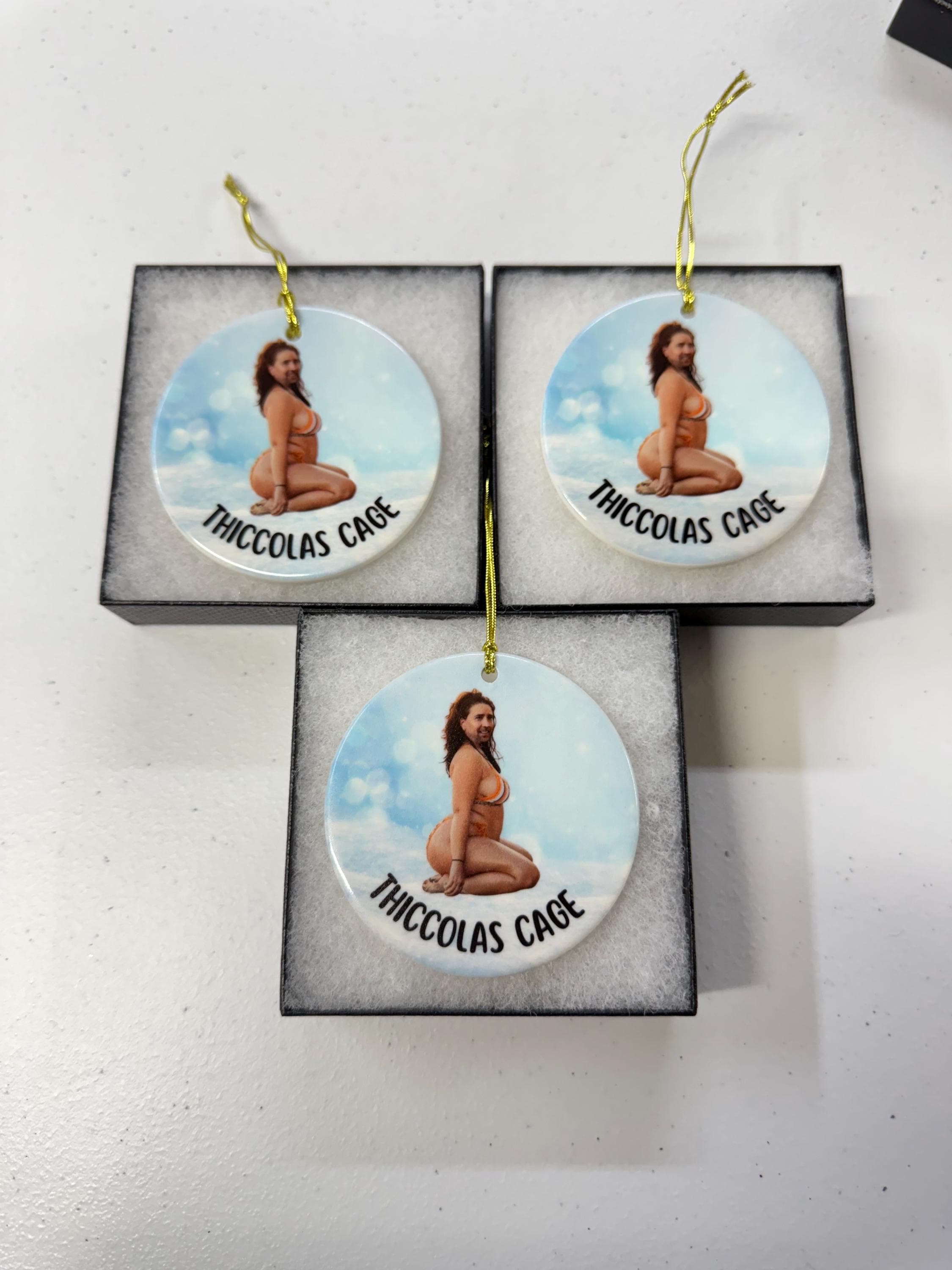 Thiccolas Cage Ceramic Christmas Ornament | Nicolas Cage | Secret Santa | Gag Gift | Funny Ornament | Ugly Ornament | White Elephant