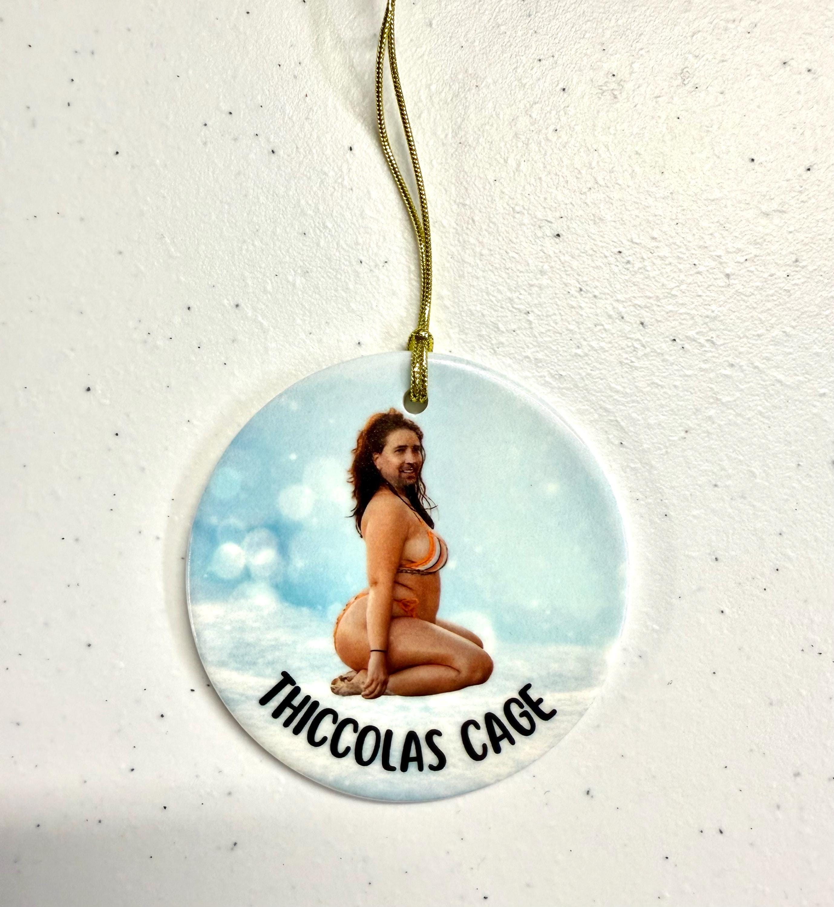 Thiccolas Cage Ceramic Christmas Ornament | Nicolas Cage | Secret Santa | Gag Gift | Funny Ornament | Ugly Ornament | White Elephant