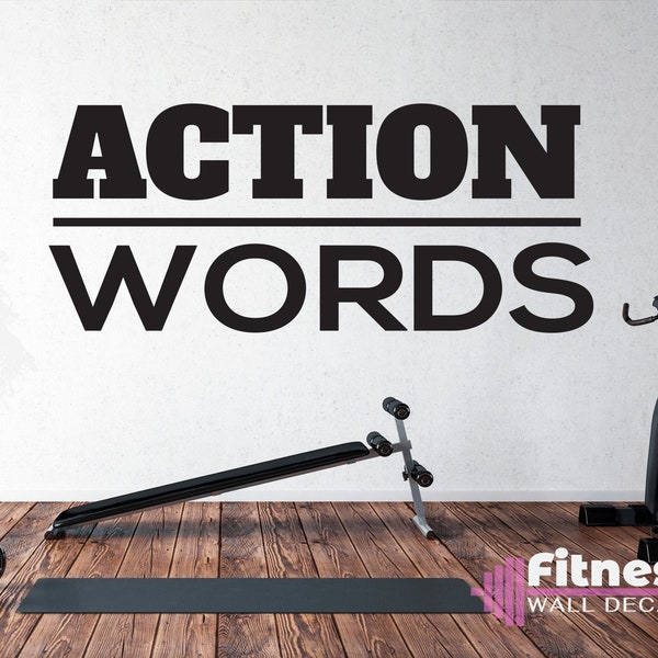 Actions Over Words Fitness Wall Decal, Motivational Home Gym Decor, Vinyl Lettering, Fitness Training Gift Idea