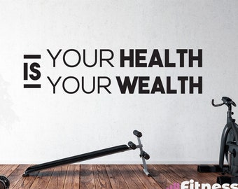 Health is Wealth Fitness Wall Decal, Motivational Home Gym Decor, Vinyl Lettering, Fitness Training Gift Idea