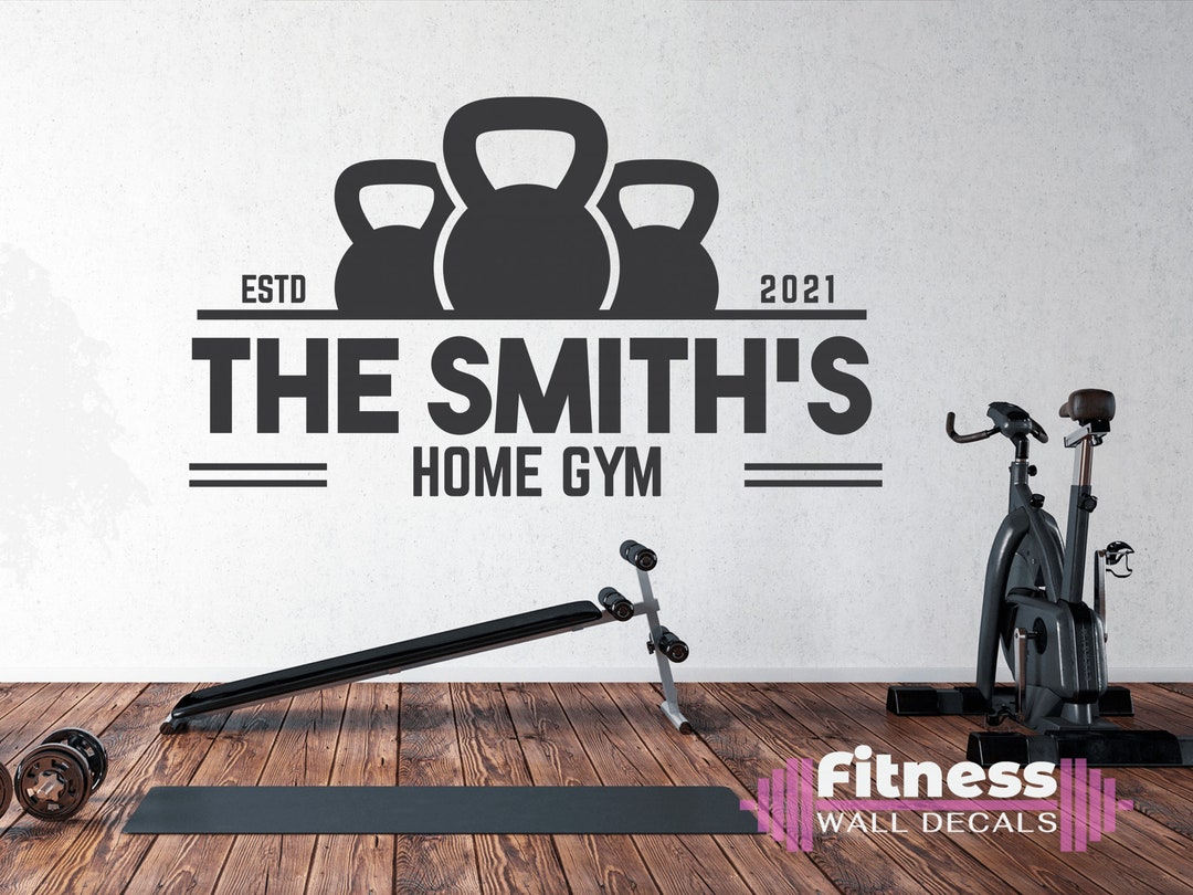 Personalized Kettle Bell Home Gym Sign, Garage Gym Wall Decor Vinyl