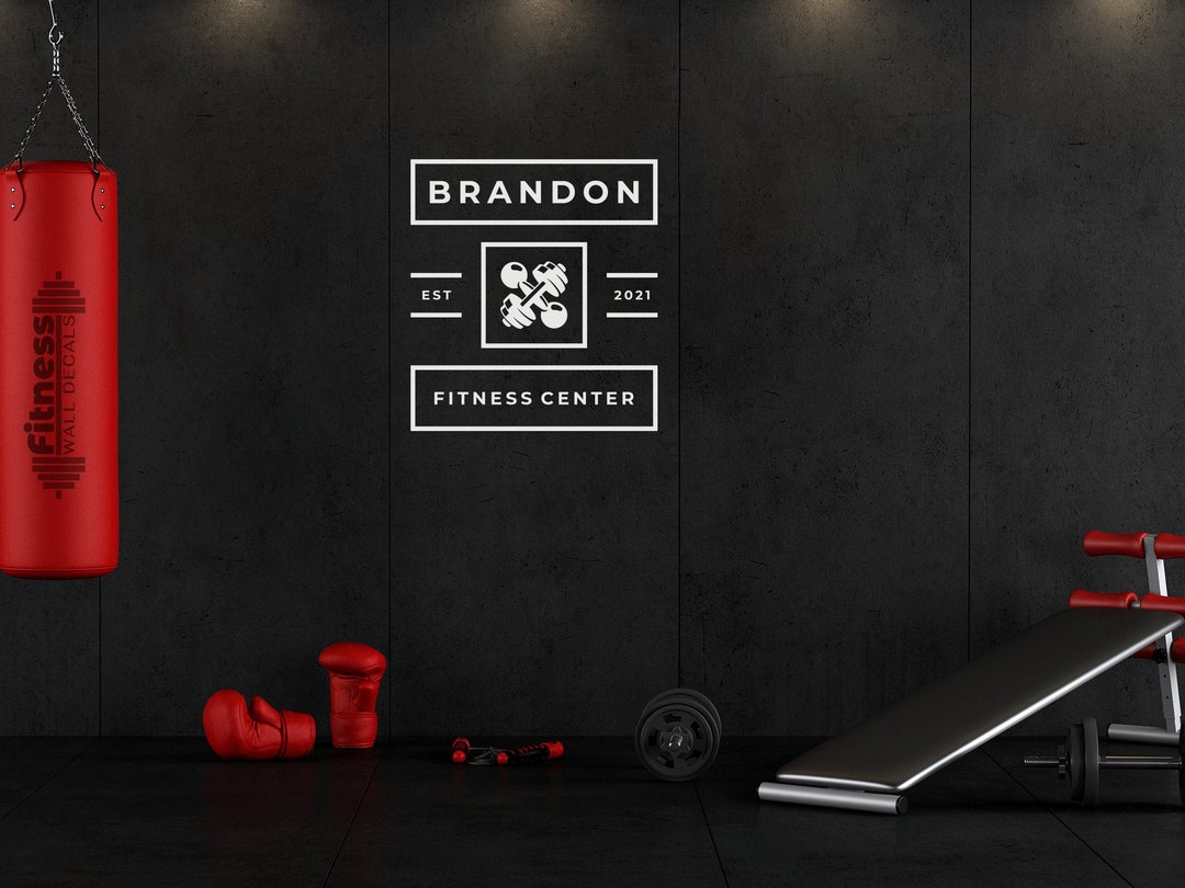 Personalized Barbell Home Gym Sign Fitness Center Wall Decal, Weight